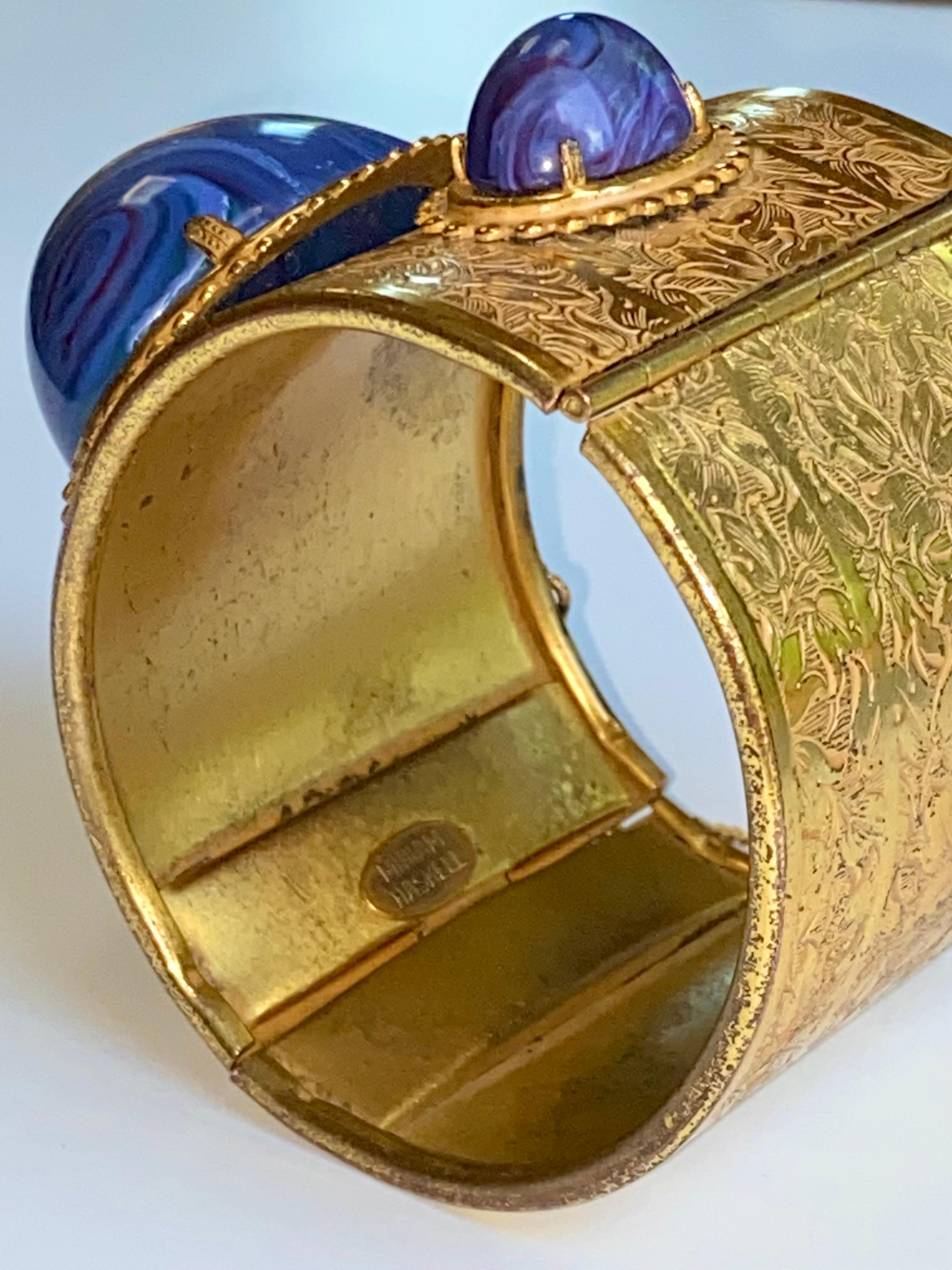 Miriam Haskell Gold and Faux Blue Lapis Cabochon Large Cuff Bracelet, 1960/70s 11