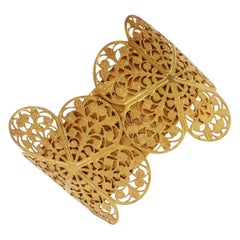 Miriam Haskell Gold Plated Filigree Flower Bangle Bracelet