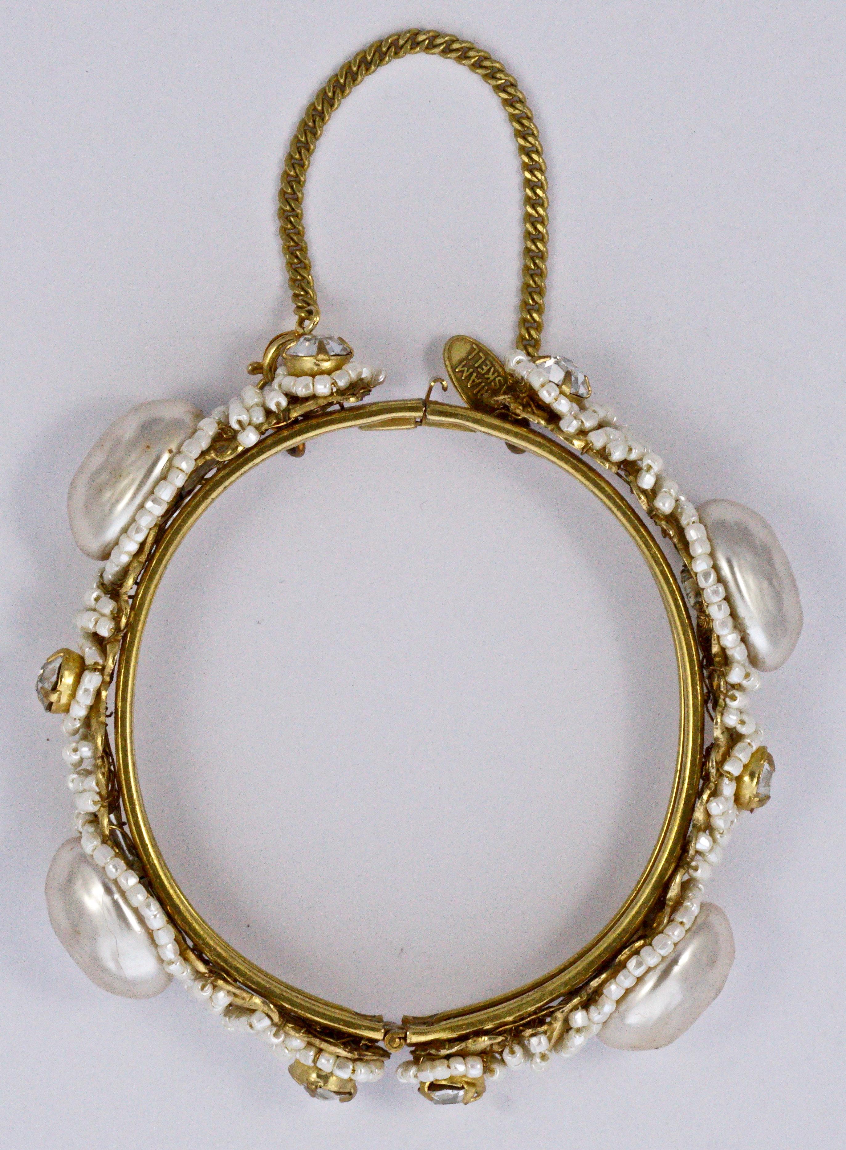 Women's or Men's Miriam Haskell Gold Tone Baroque Pearl Bracelet with Beads and Rhinestones