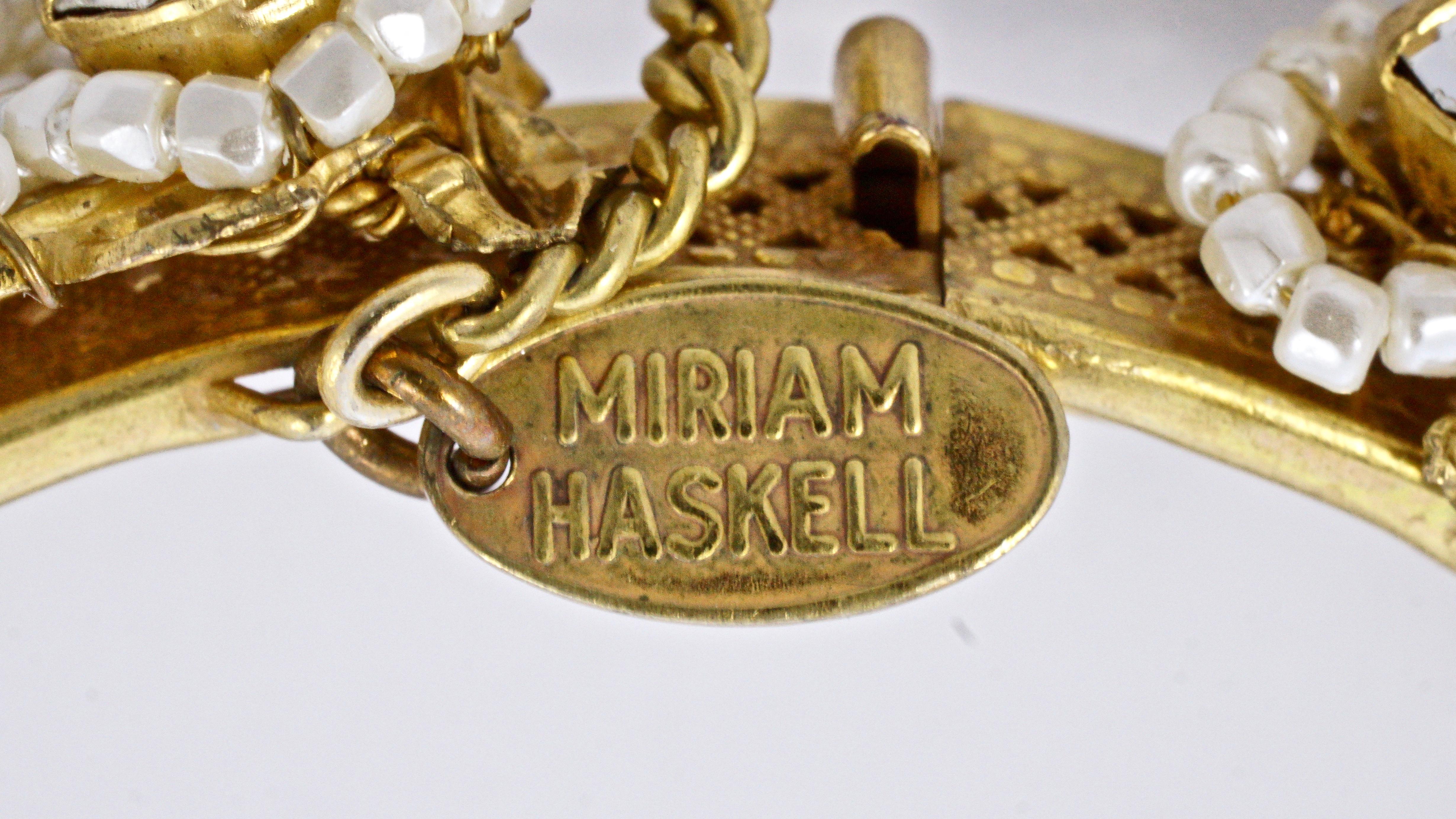 Miriam Haskell Gold Tone Baroque Pearl Bracelet with Beads and Rhinestones 2