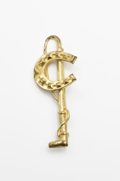 Miriam Haskell Broche « Good Luck Horseshoe Riding Crop » couleur or