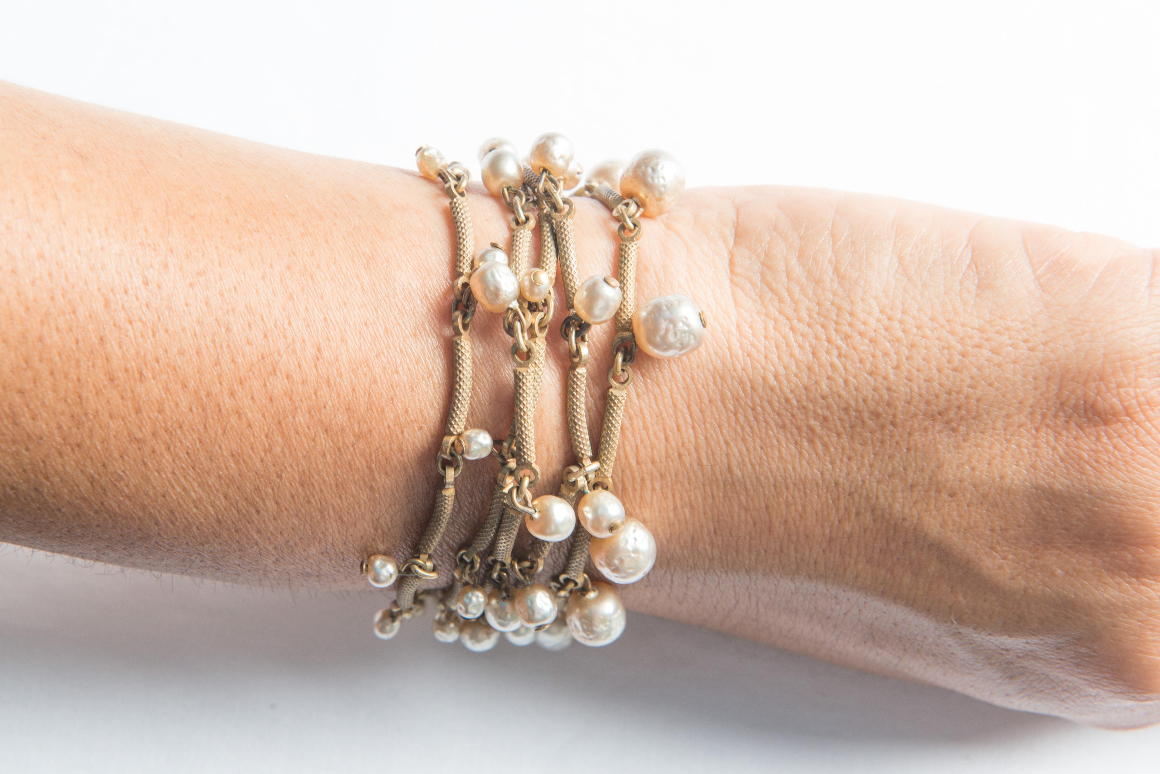 Women's Miriam Haskell Goldtone Pearl Bracelet For Sale