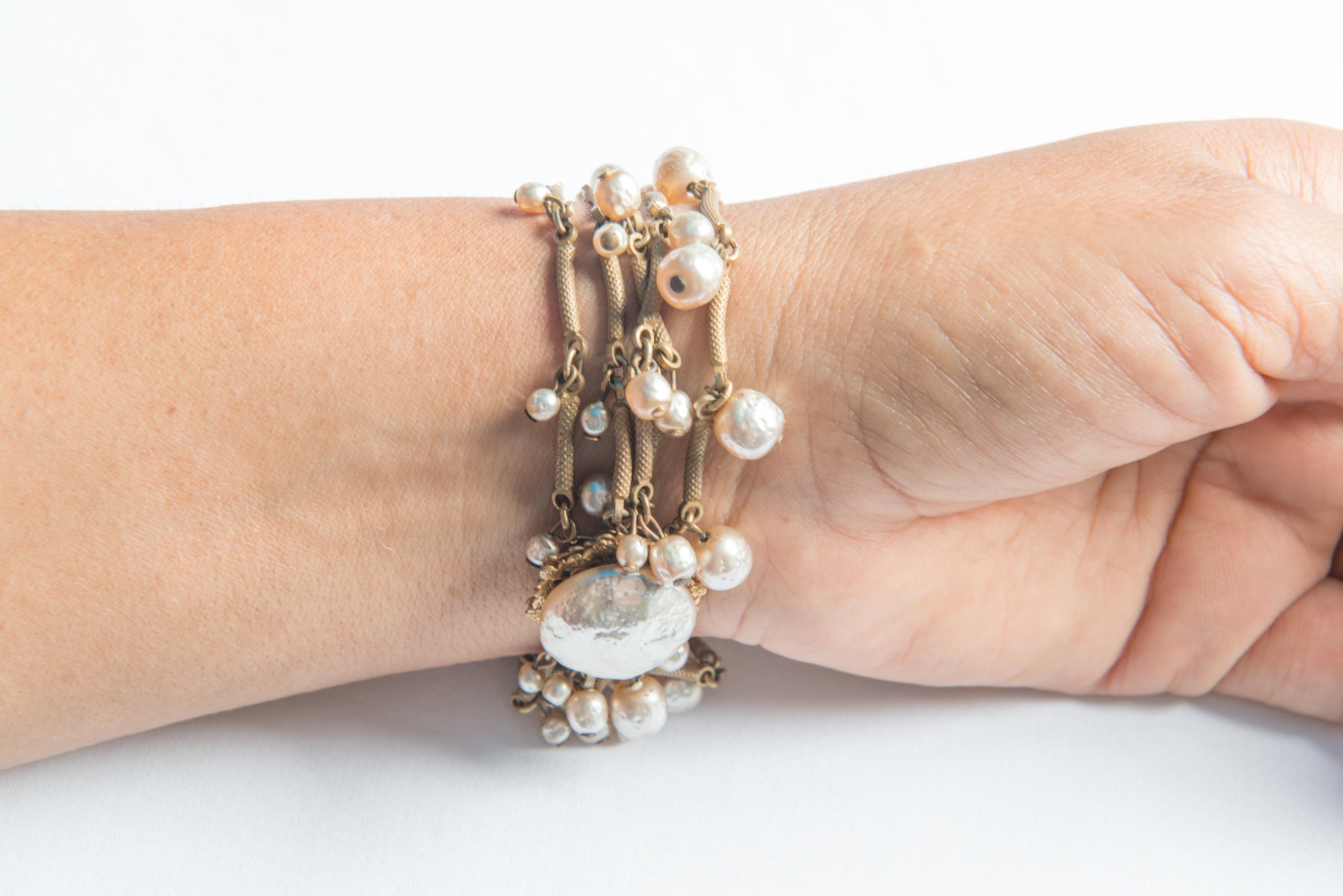 Miriam Haskell Goldtone Pearl Bracelet For Sale 1