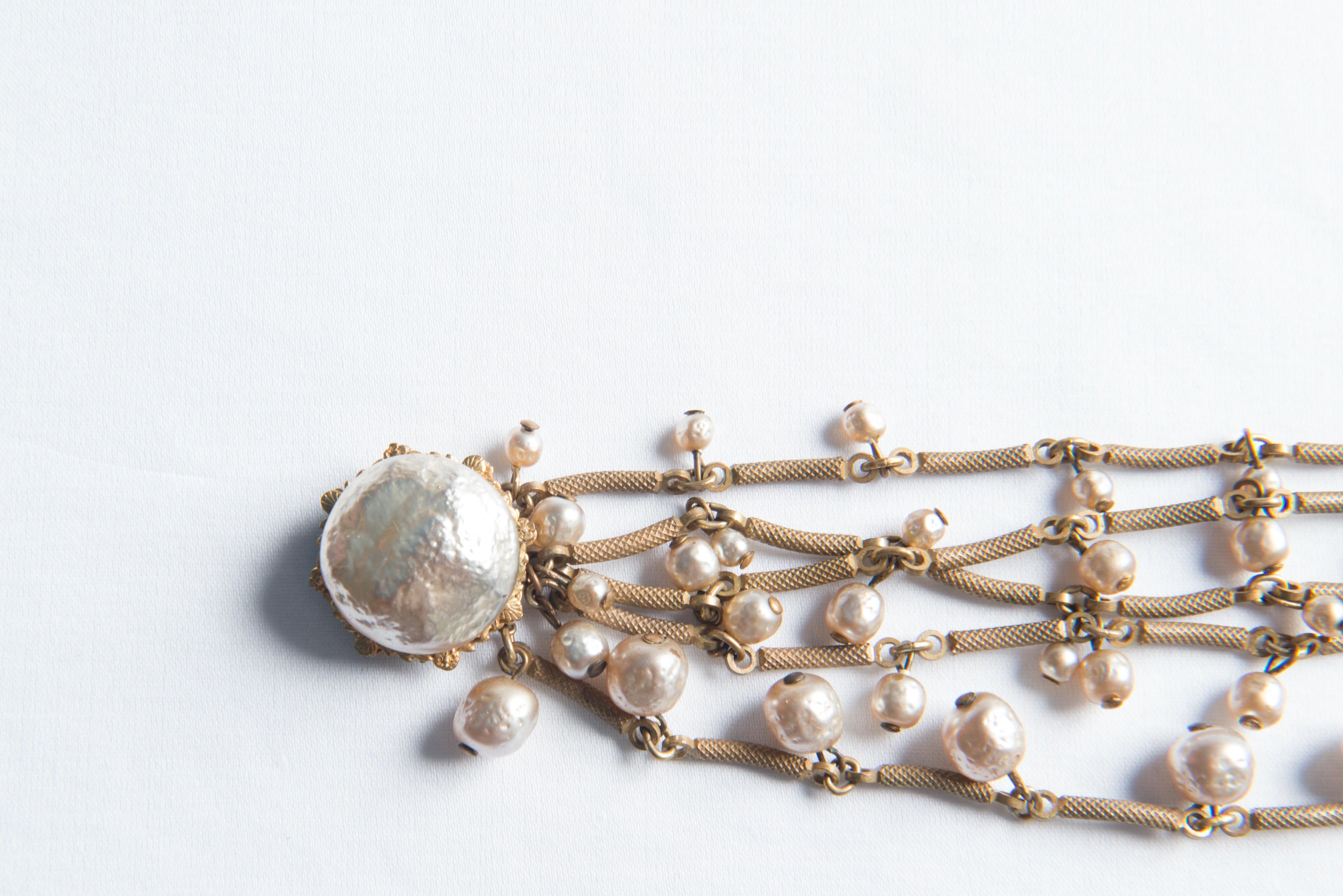 Miriam Haskell Goldtone Pearl Bracelet For Sale 3