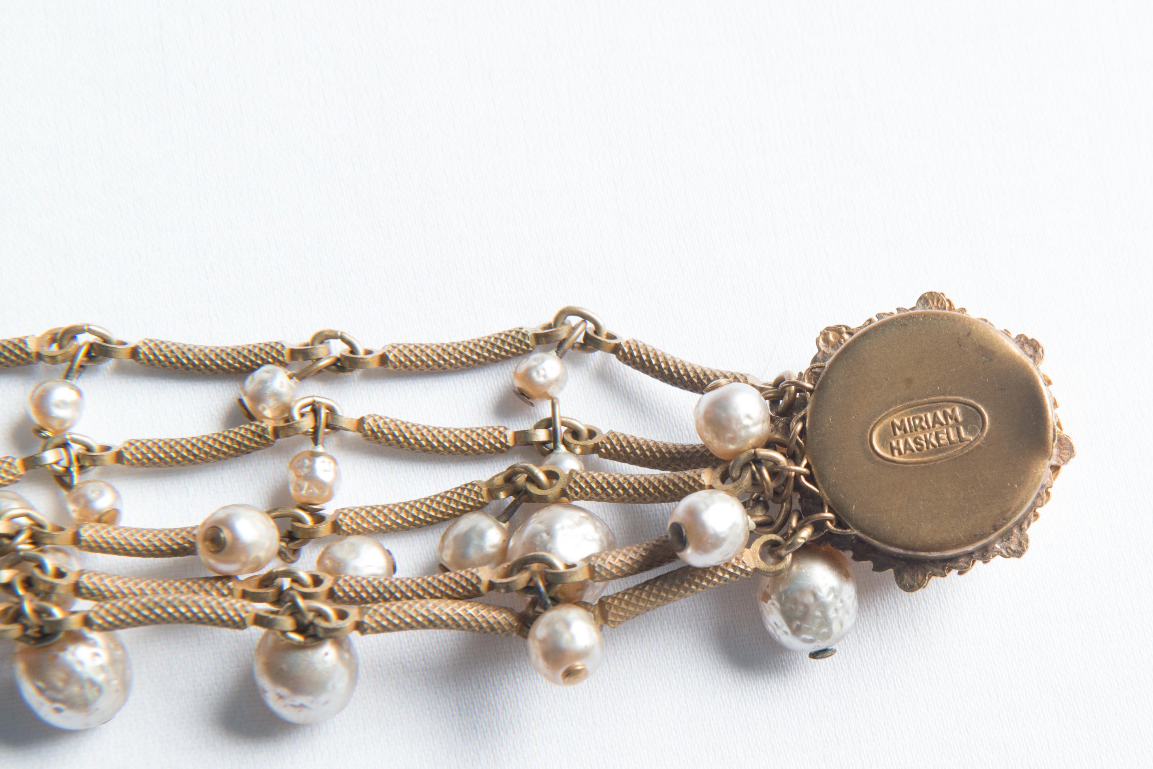 Miriam Haskell Goldtone Pearl Bracelet For Sale 4