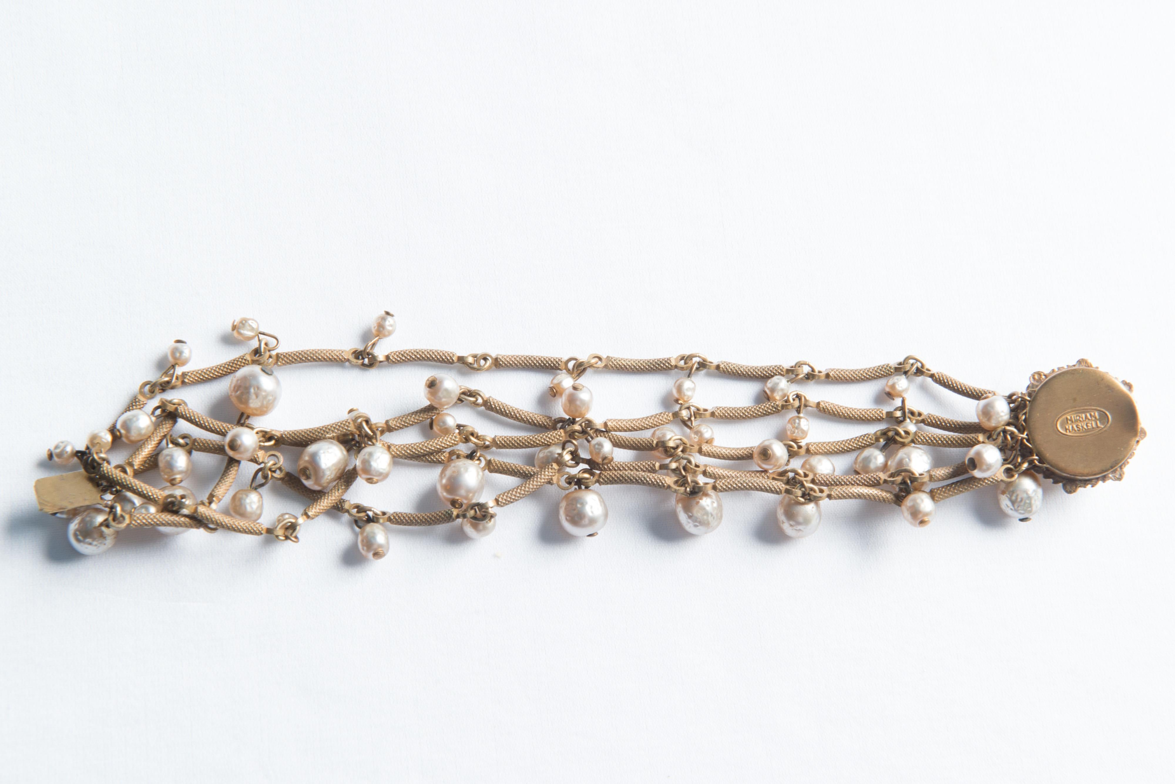 Miriam Haskell Goldtone Pearl Bracelet For Sale 5