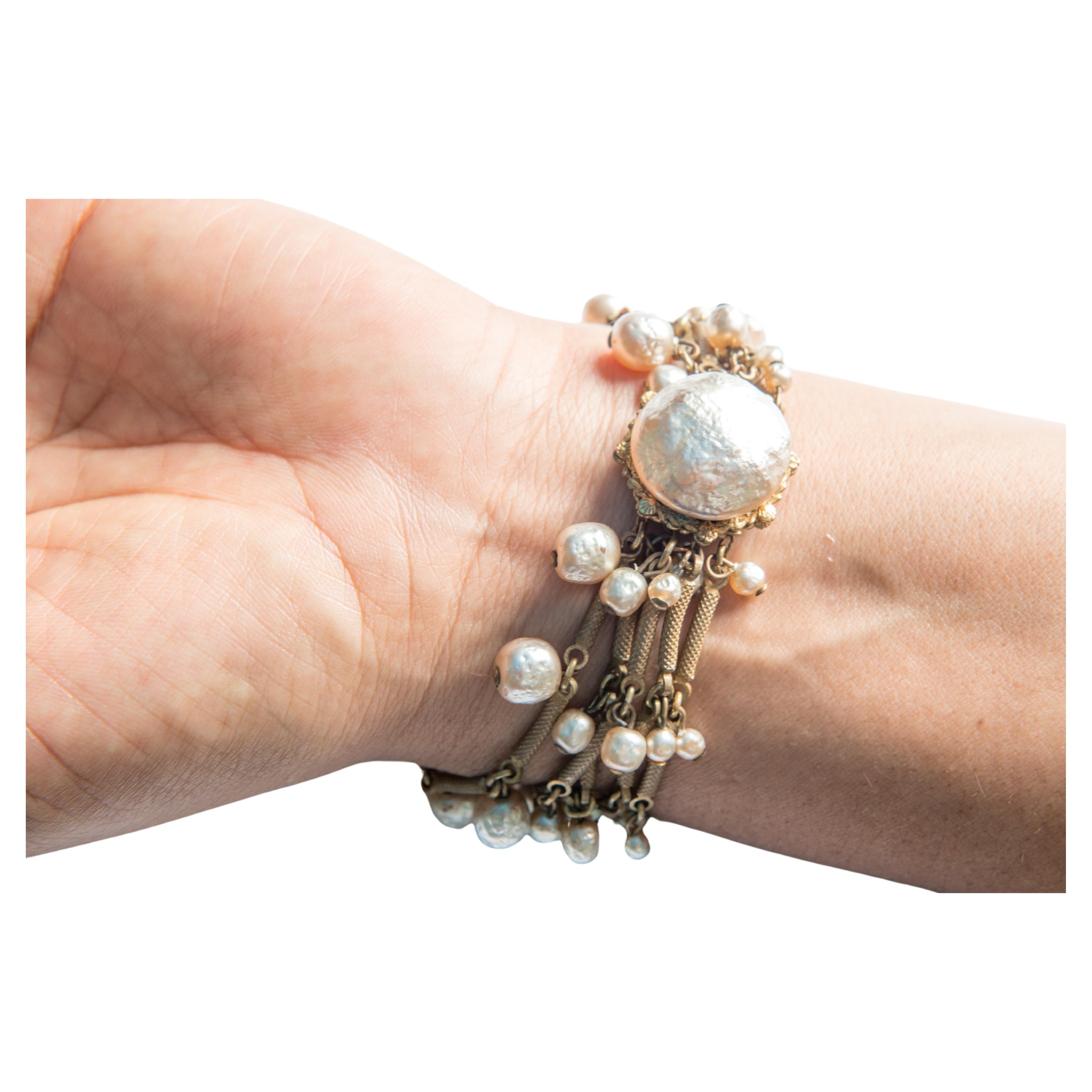 Miriam Haskell Goldtone Pearl Bracelet