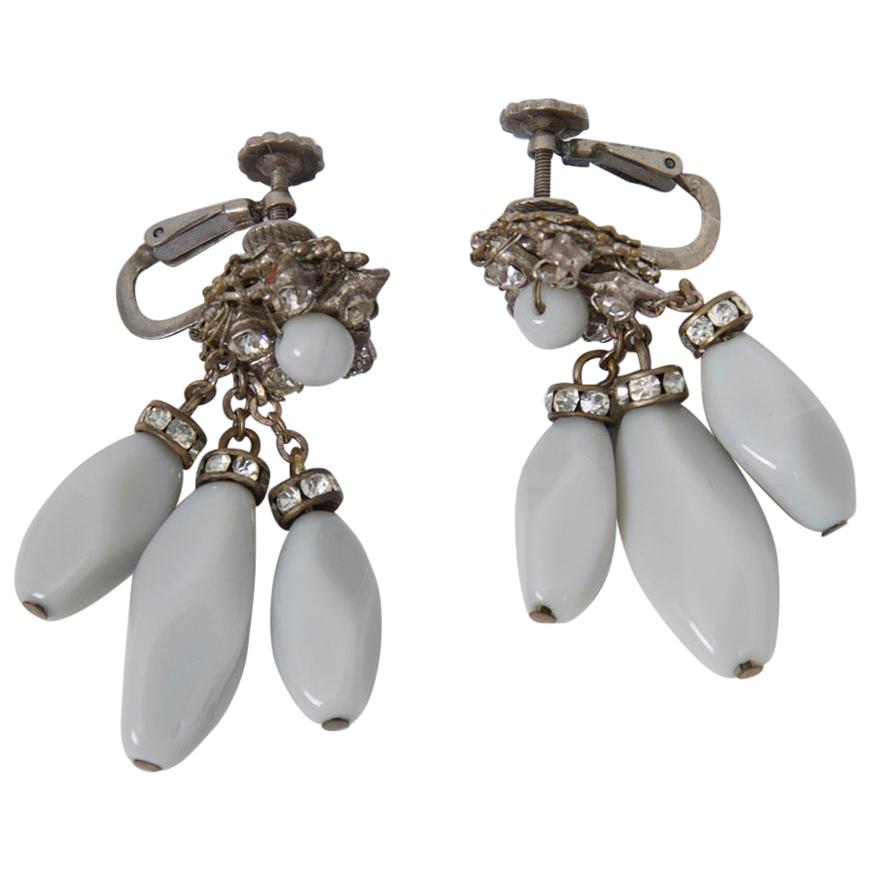Miriam Haskell Gray Drop Earrings For Sale