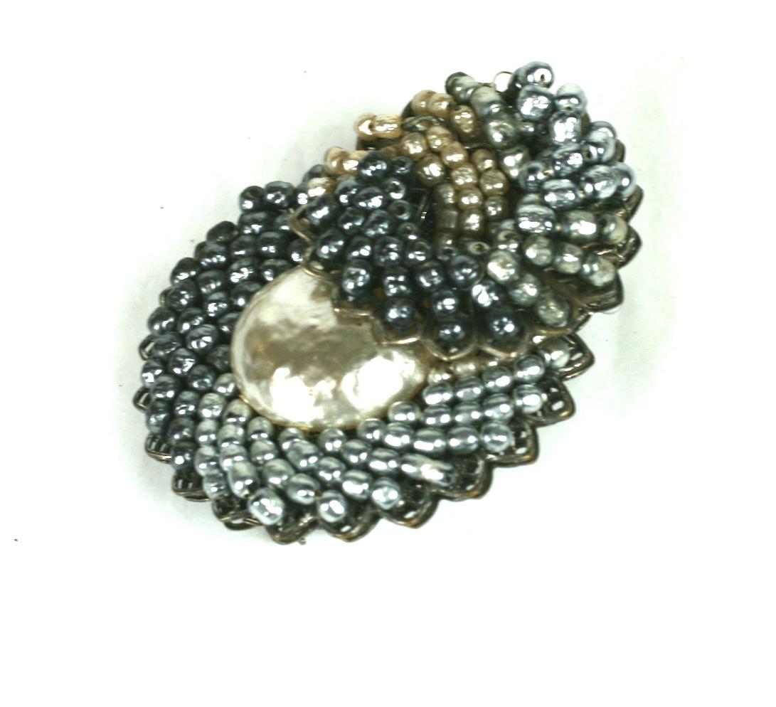 Miriam Haskell Grey Ombre Pearl Brooch In Excellent Condition For Sale In New York, NY