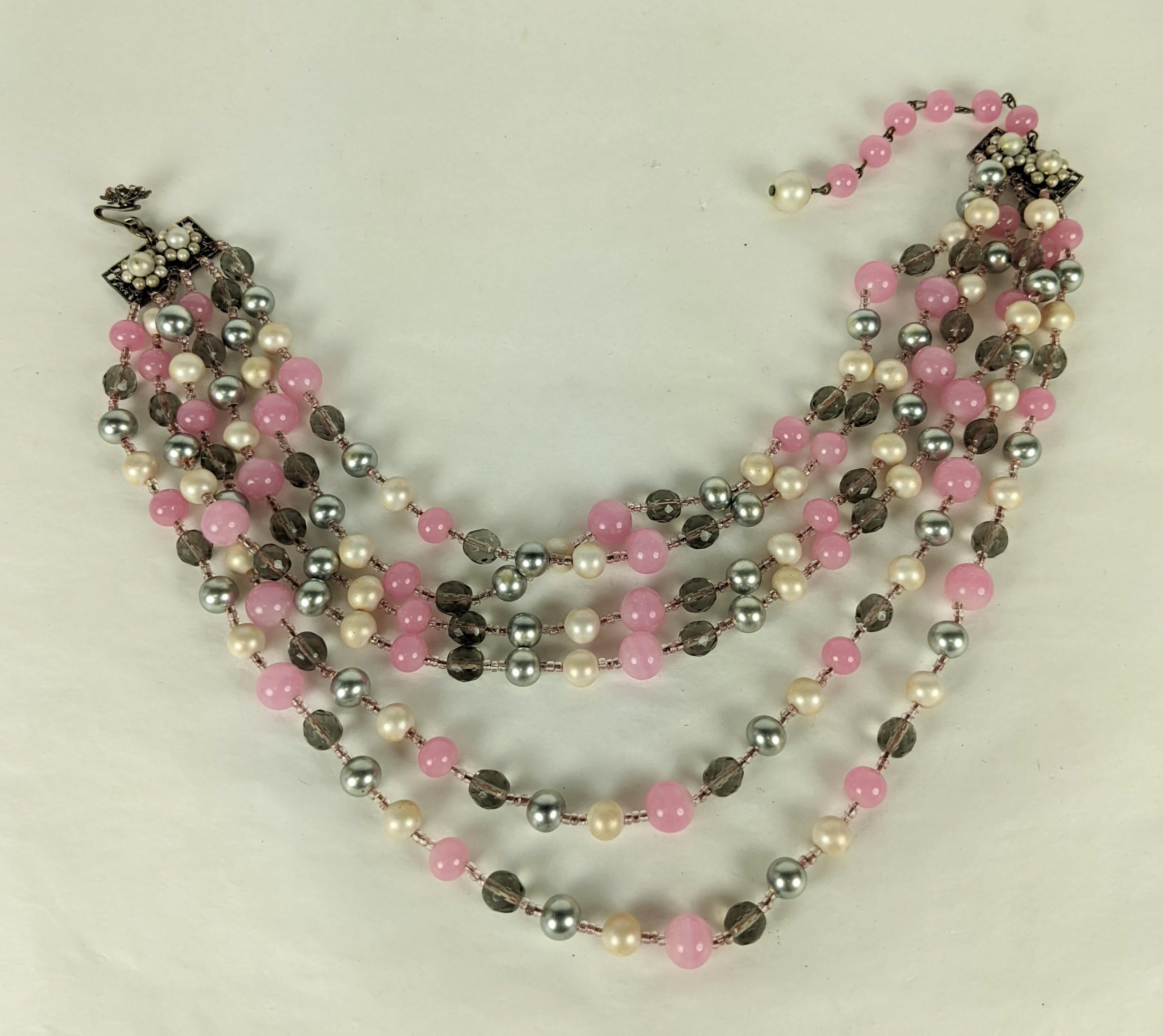 Miriam Haskell Grey, Pink and Freshwater Pearl Beads In Good Condition For Sale In New York, NY