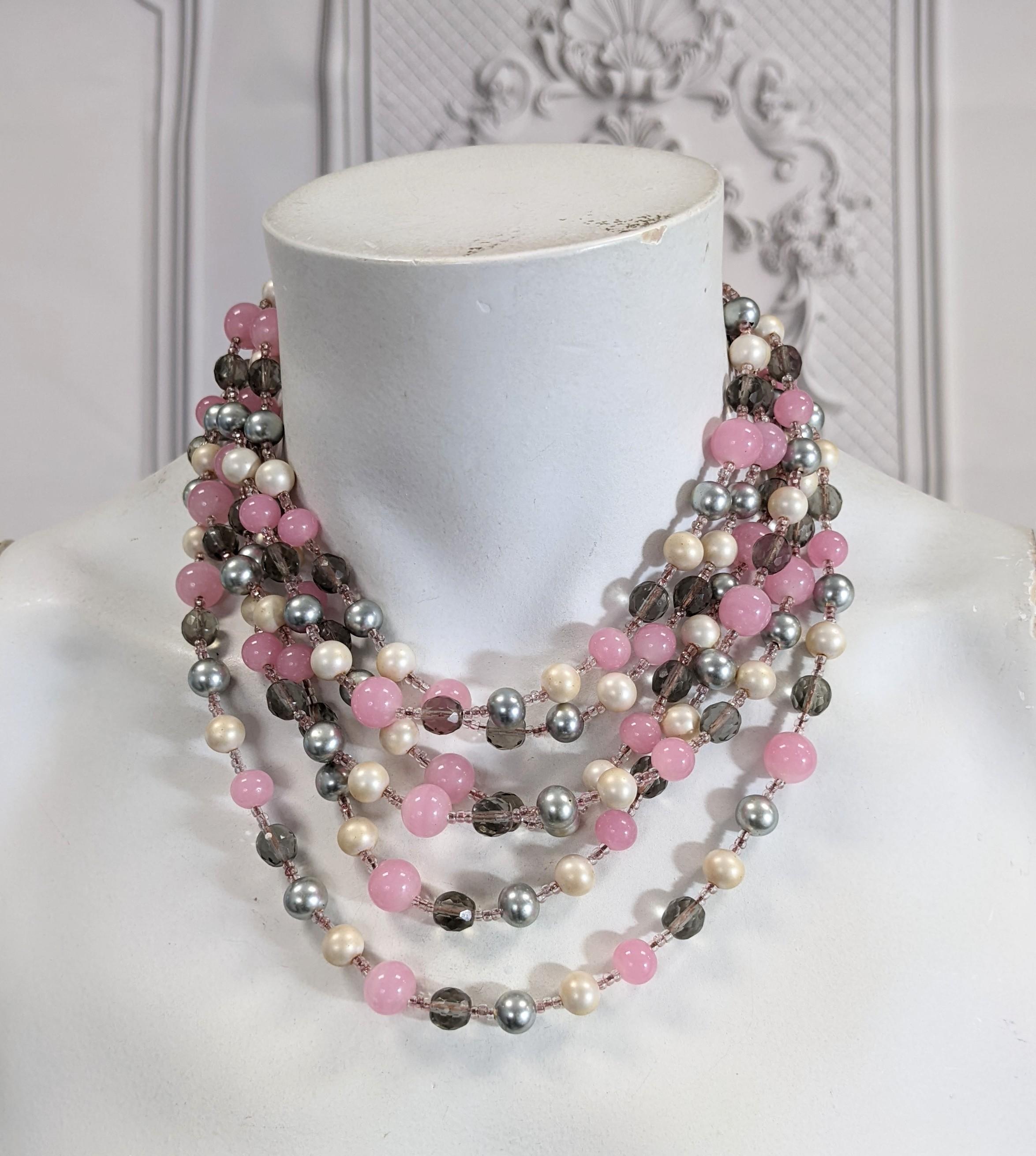 Miriam Haskell Grey, Pink and Freshwater Pearl Beads For Sale 1