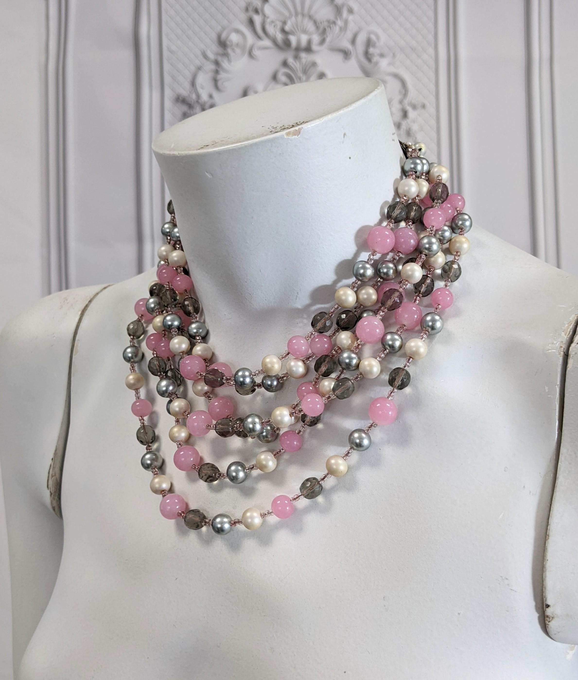 Miriam Haskell Grey, Pink and Freshwater Pearl Beads For Sale 2