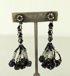 Miriam Haskell Jet and Seed Bead Tassel Earrings