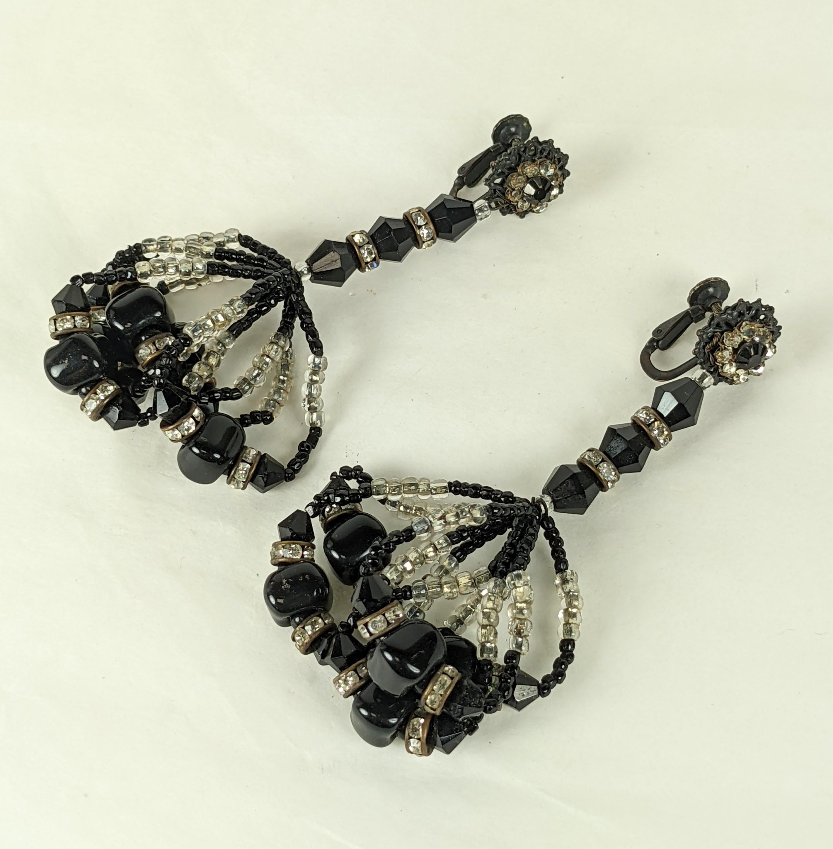Miriam Haskell - Boucles d'oreilles en jais et perles de rocaille. Unisexe en vente