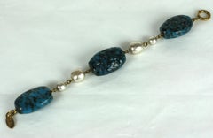 Miriam Haskell  Gripoix Glass Lapis Pate de Verre and Pearl Bracelet