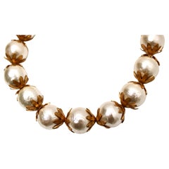 Miriam Haskell Large Costume Pearl Necklace With 18k Gold Detailing circa 1960s