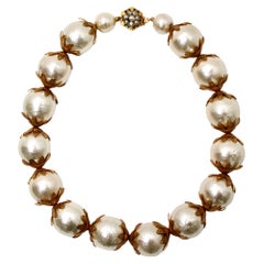 Miriam Haskell Large Costume Pearl Necklace With 18k Gold Detailing circa 1960s