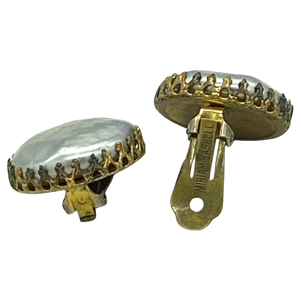 Artisan Miriam Haskell Large Pearl Clip-on Earrings For Sale