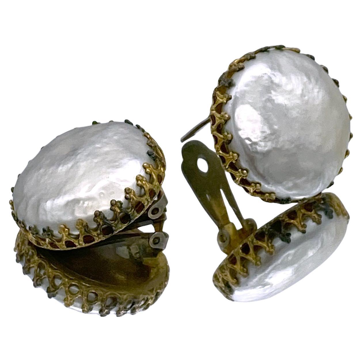 Uncut Miriam Haskell Large Pearl Clip-on Earrings For Sale
