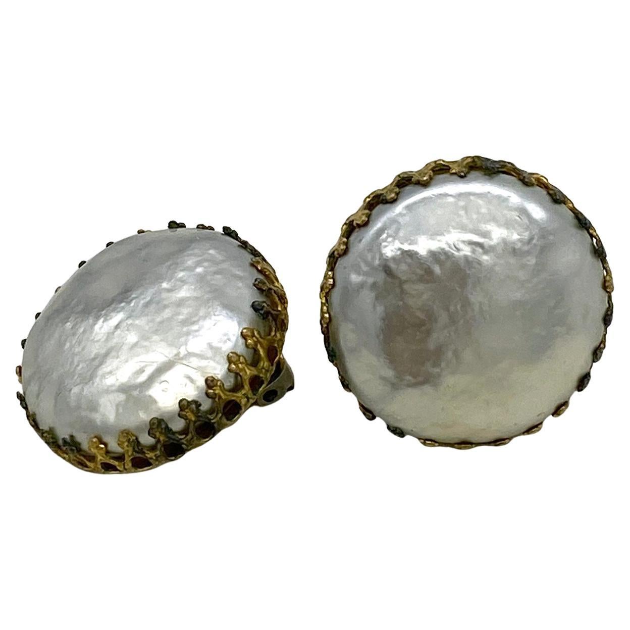 Miriam Haskell Large Pearl Clip-on Earrings For Sale 1