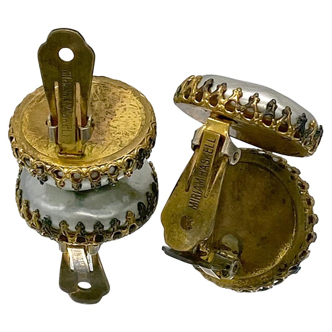 Miriam Haskell Large Pearl Clip-on Earrings For Sale 2