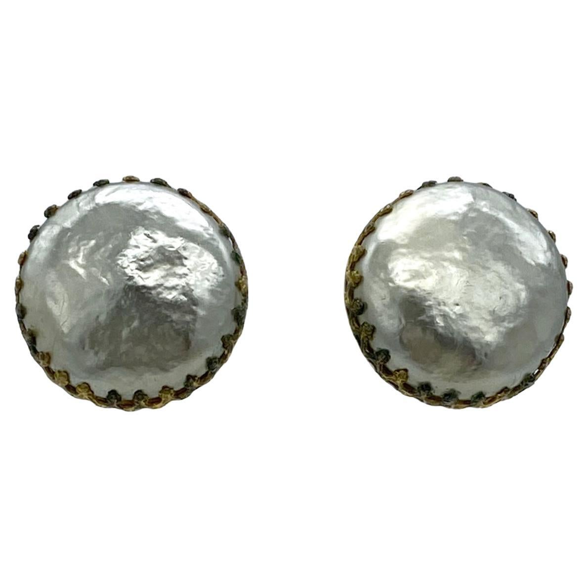 Miriam Haskell Large Pearl Clip-on Earrings For Sale