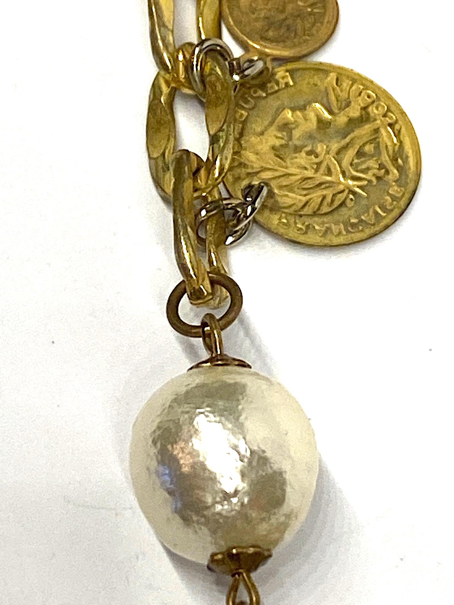 Miriam Haskell Large Pearl & French Coin Long Necklace 12