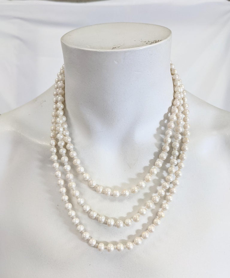 Miriam Haskell Long Faux Pearl Necklace For Sale at 1stDibs