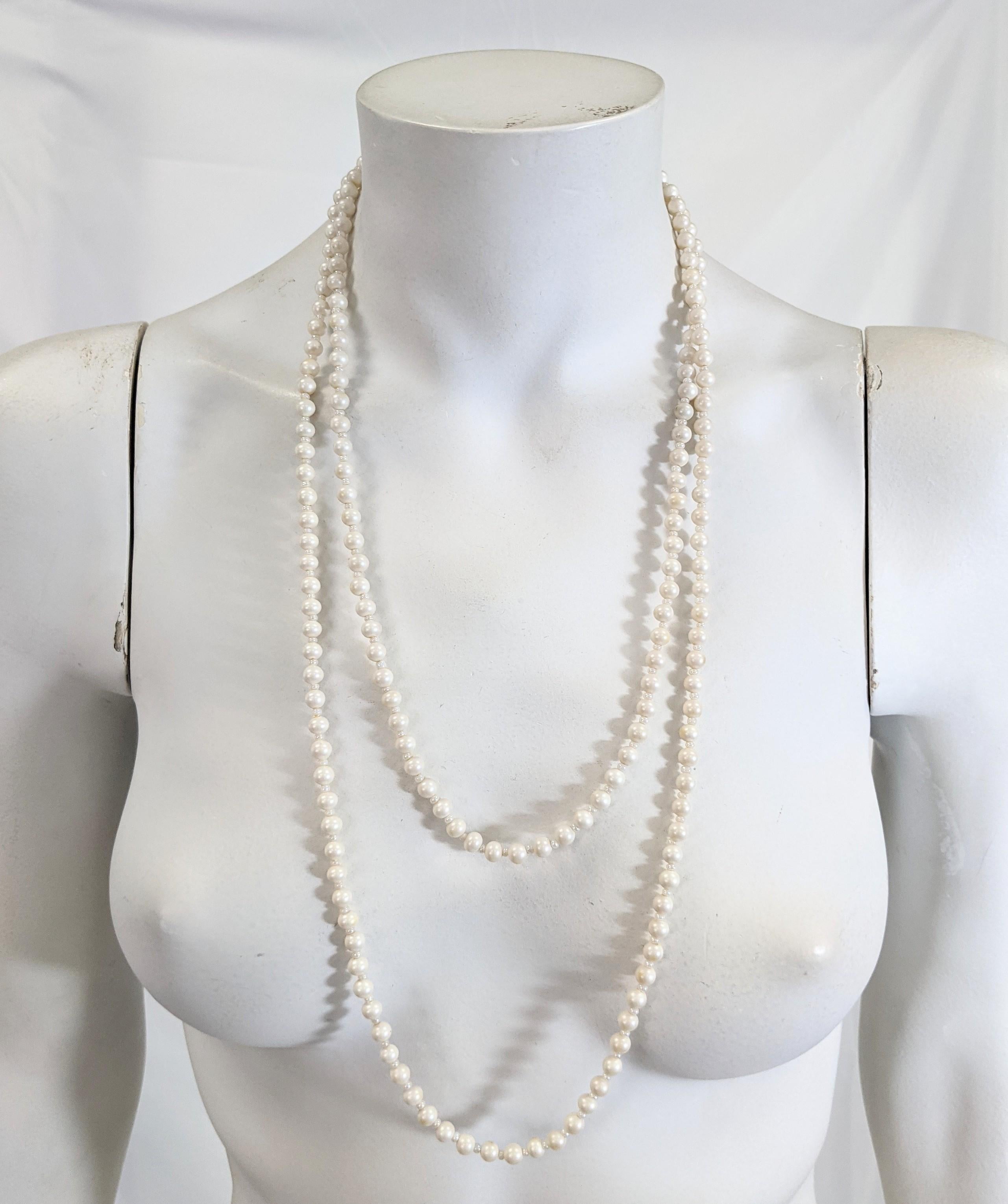 Miriam Haskell Long Faux Pearl Necklace For Sale 1