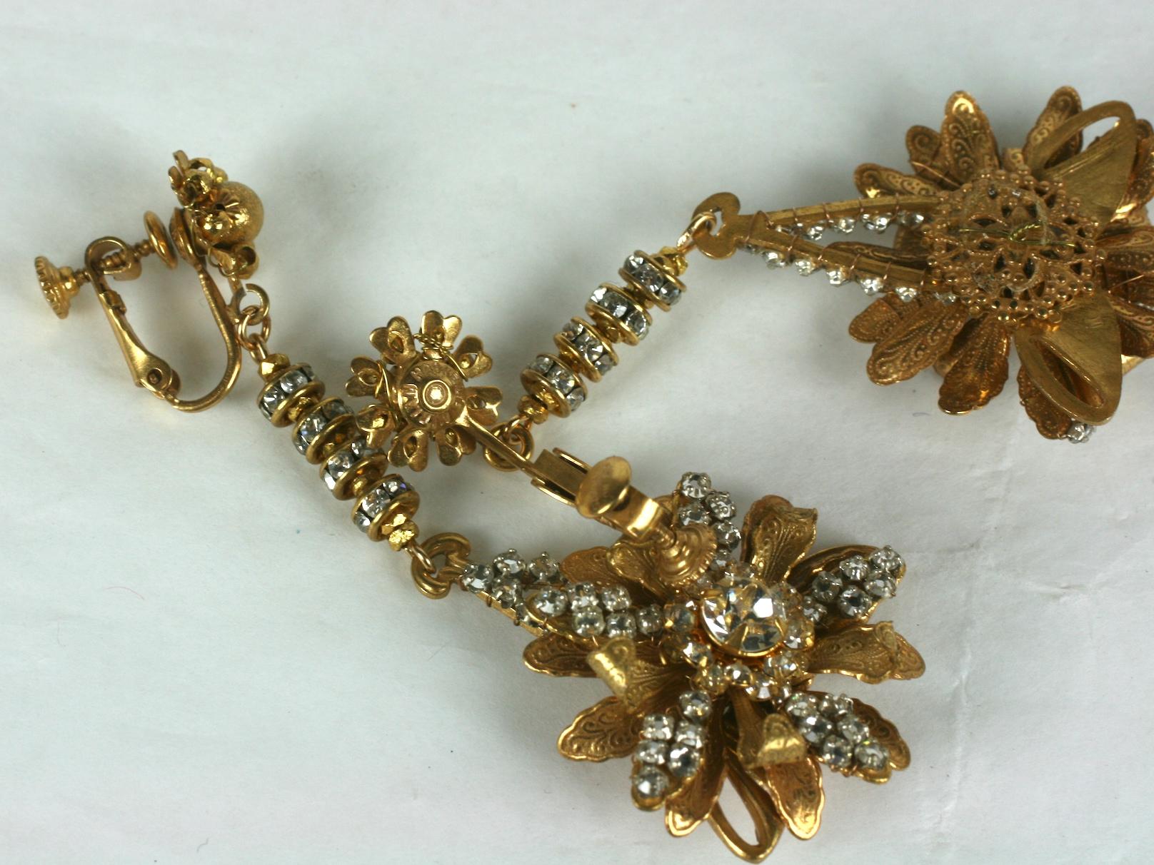 Miriam Haskell Long Flower Pendant Earclips For Sale 2