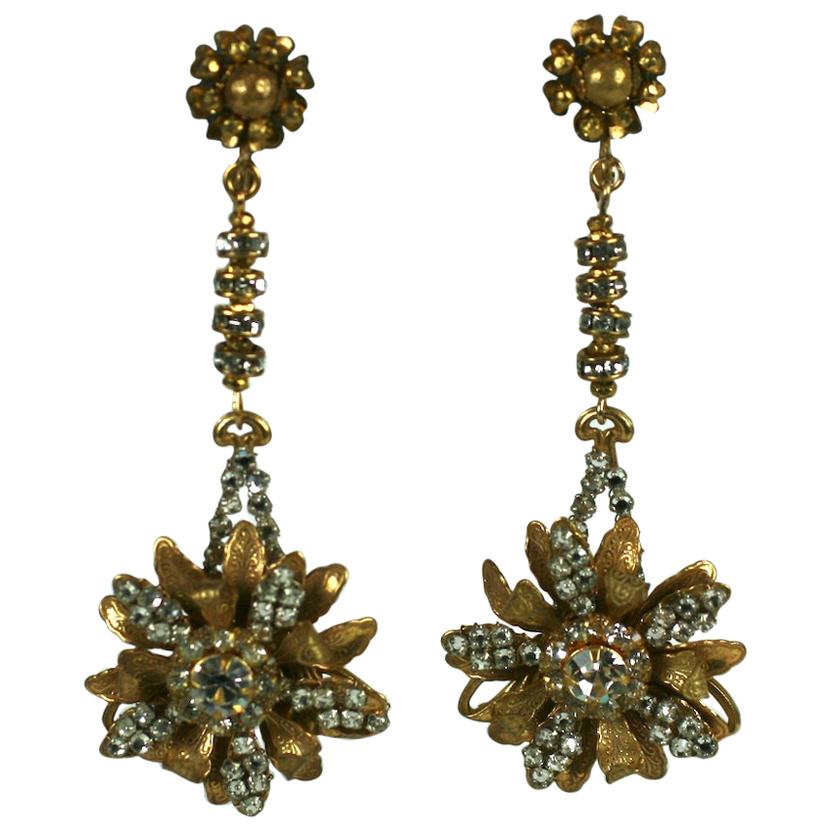 Miriam Haskell Long Flower Pendant Earclips For Sale