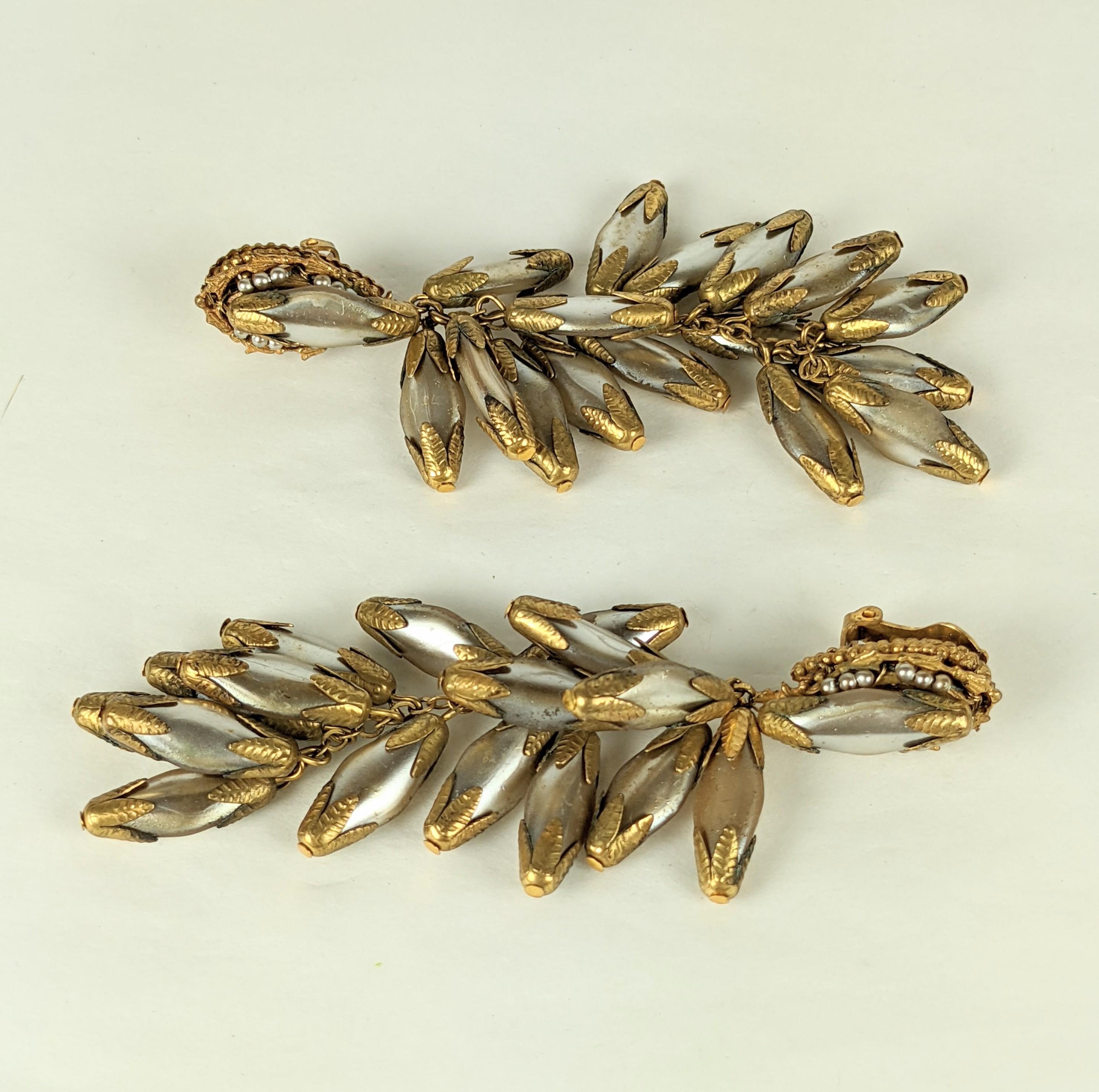 Miriam Haskell Long Rice Pearl Earrings In Good Condition For Sale In New York, NY