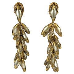 Miriam Haskell Long Rice Pearl Earrings