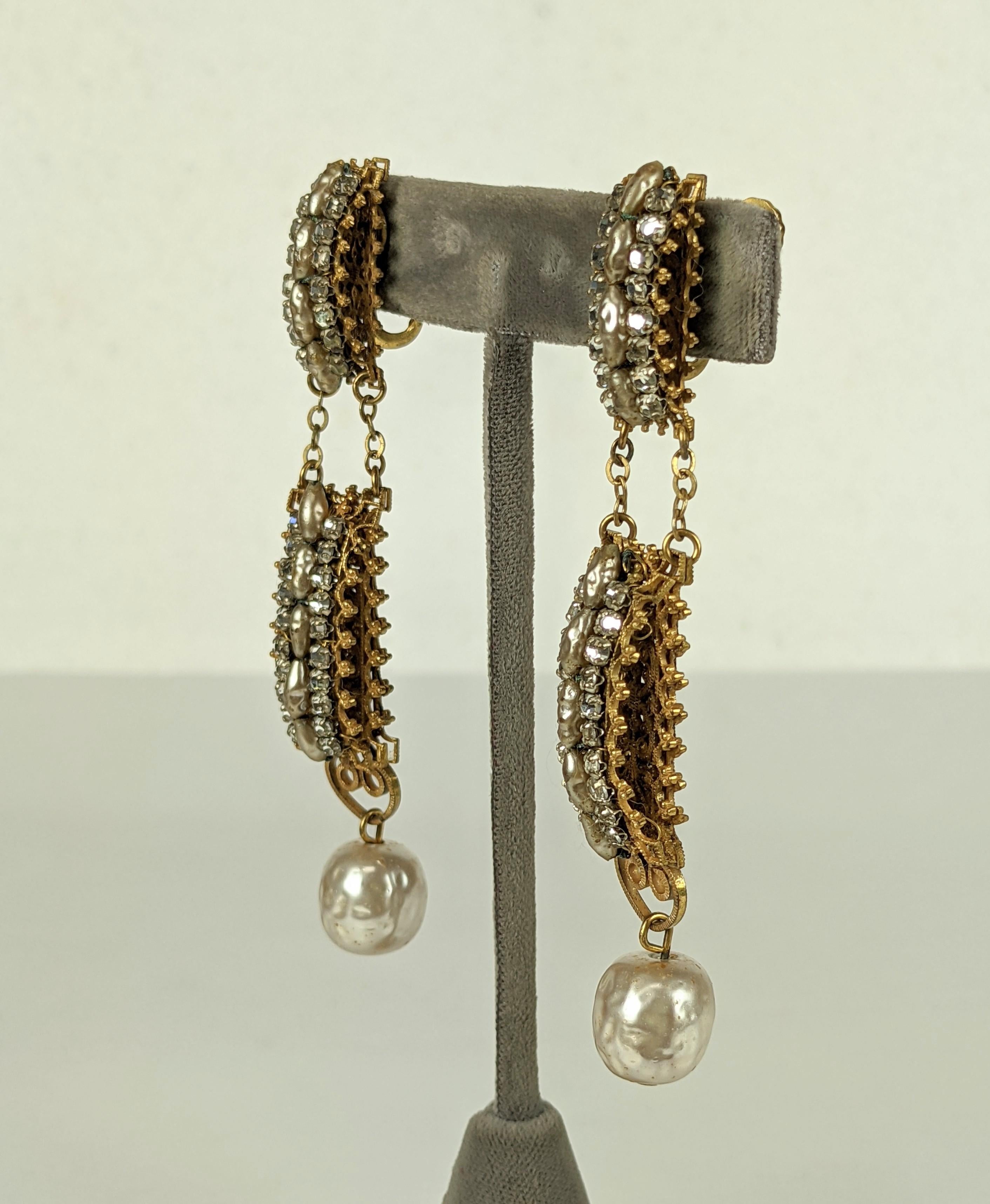 Miriam Haskell Long Rose Montee Earrings In Excellent Condition For Sale In New York, NY