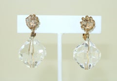 MIRIAM HASKELL Lucite & Gold Tone Dangle Earrings, 1960's