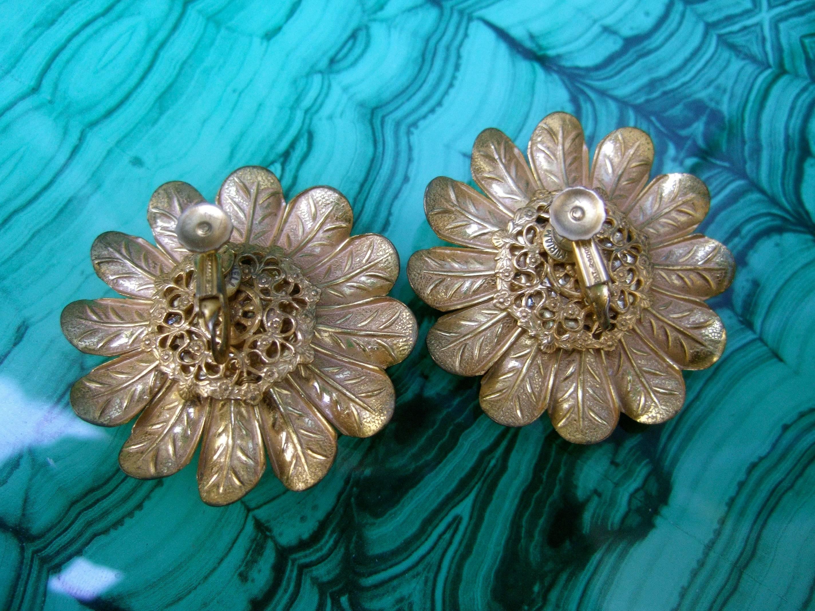 Miriam Haskell Massive Baroque Glass Pearl Sun Flower Earrings circa 1960 4