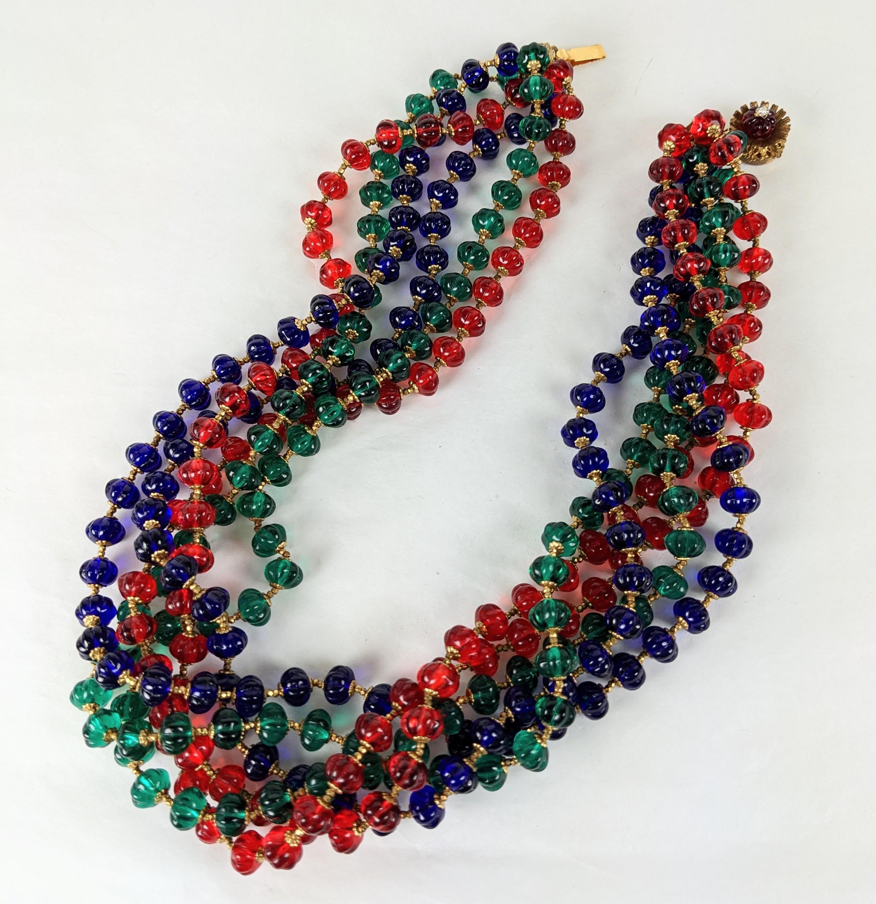 Miriam Haskell Melon Cut Gripoix Glass Multi Bead Torsade In Good Condition For Sale In New York, NY