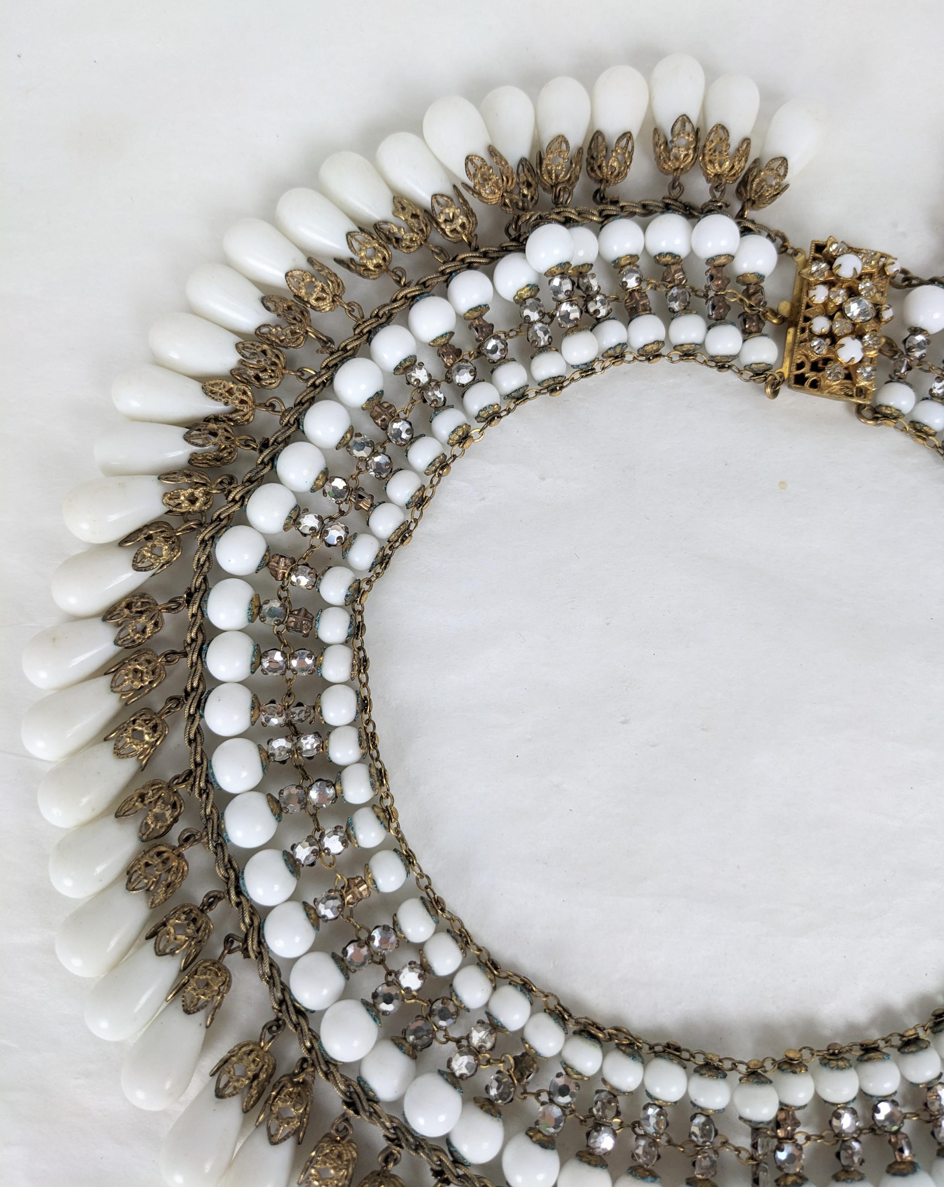 Retro Miriam Haskell Milk Glass Pave Collar For Sale