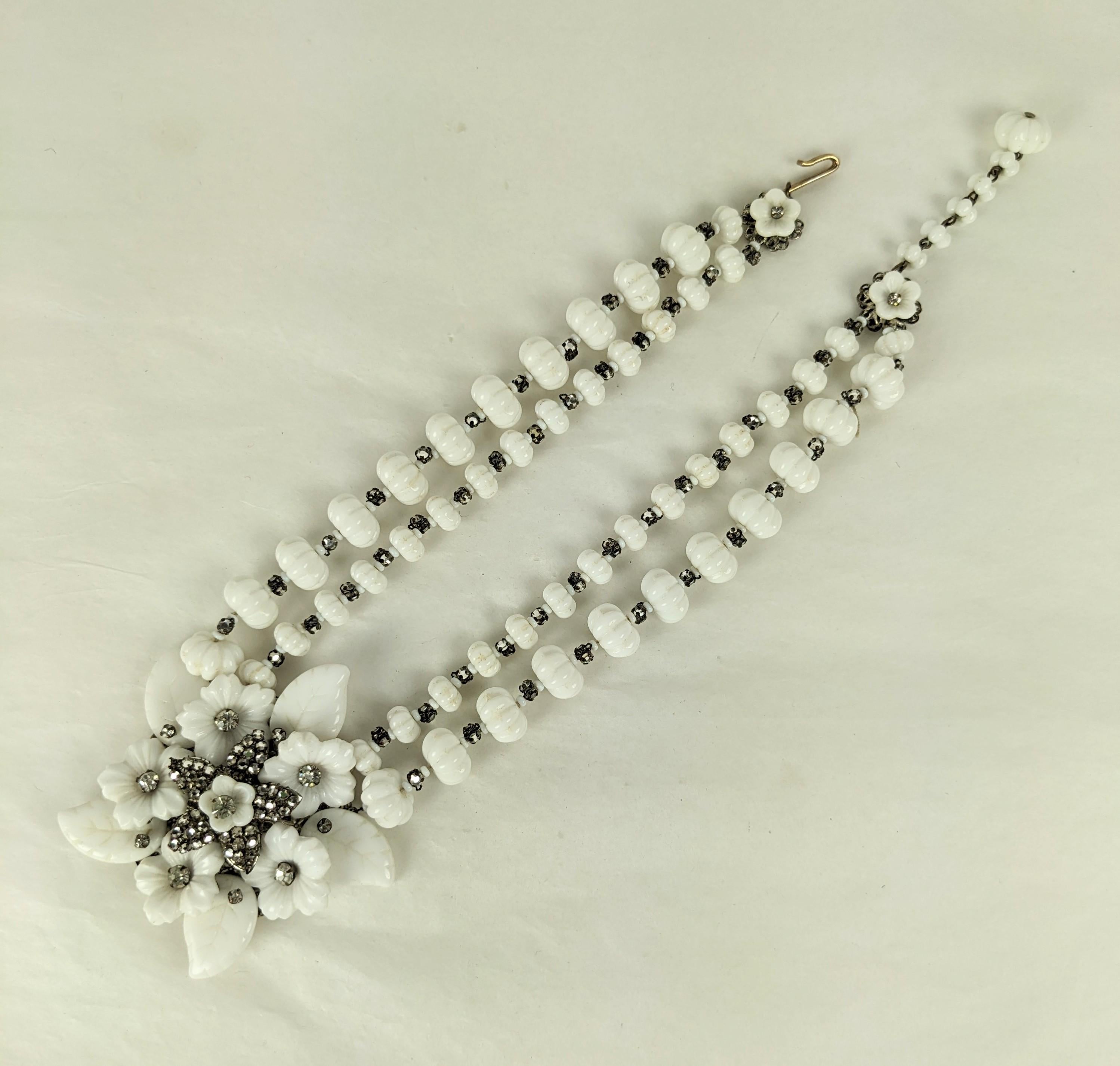 Art Deco Miriam Haskell Milk Glass Flower Pendant Necklace For Sale