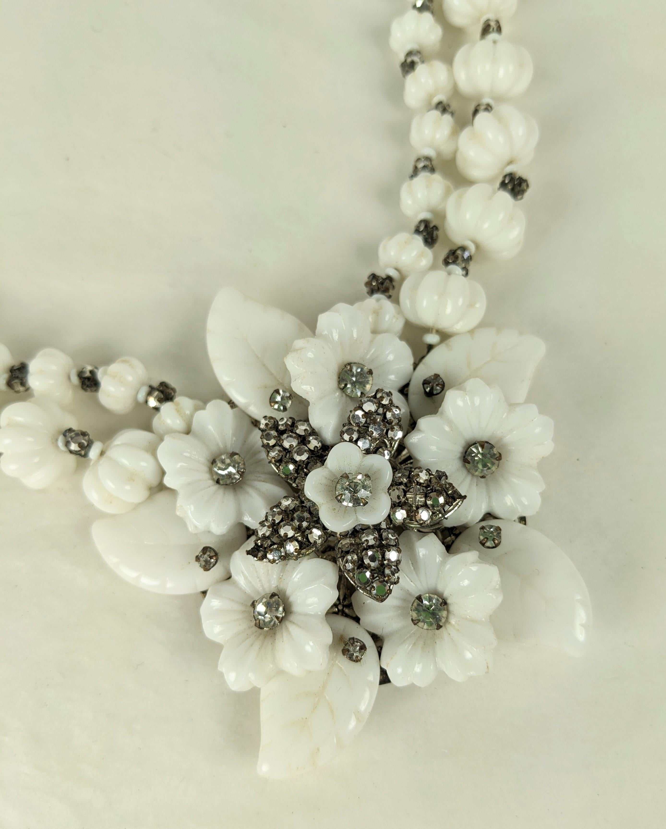 Miriam Haskell Milk Glass Flower Pendant Necklace In Good Condition For Sale In New York, NY