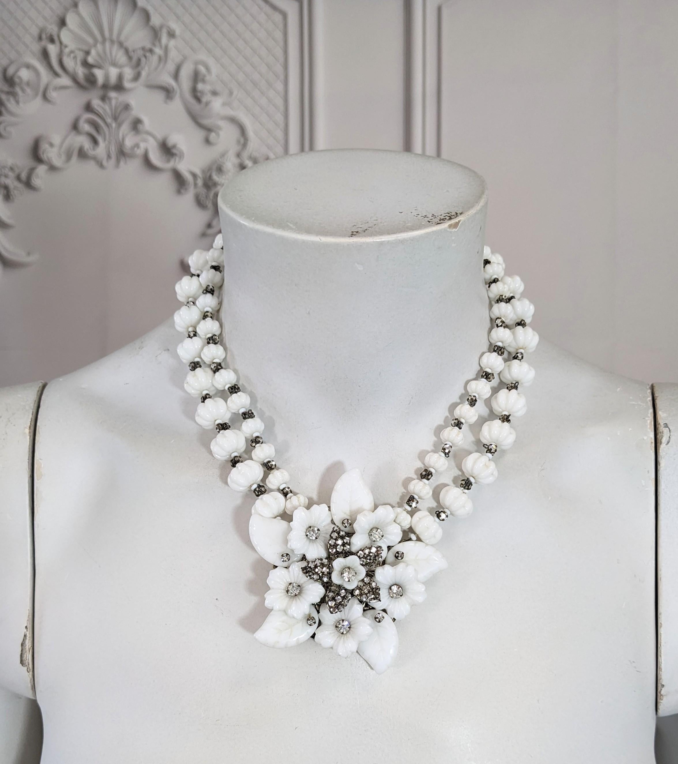Miriam Haskell Milk Glass Flower Pendant Necklace For Sale 3