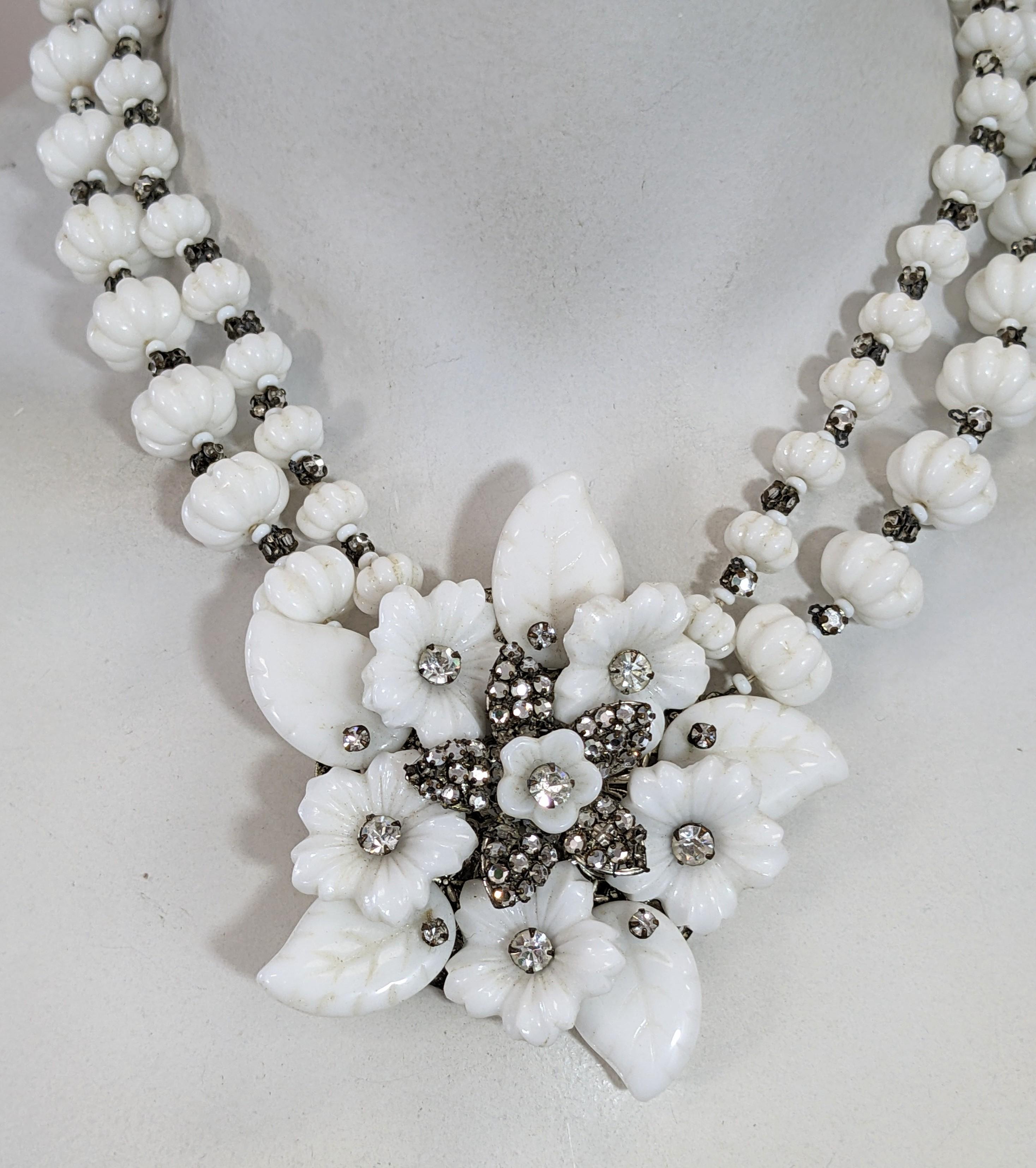 Miriam Haskell Milk Glass Flower Pendant Necklace For Sale 4
