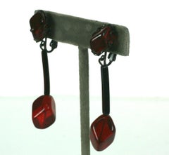 Miriam Haskell  Modernist Ruby and Jet Long Earrings