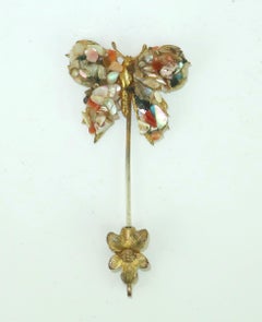 MIRIAM HASKELL Mosaic Butterfly Stick Pin Brooch, C.1950