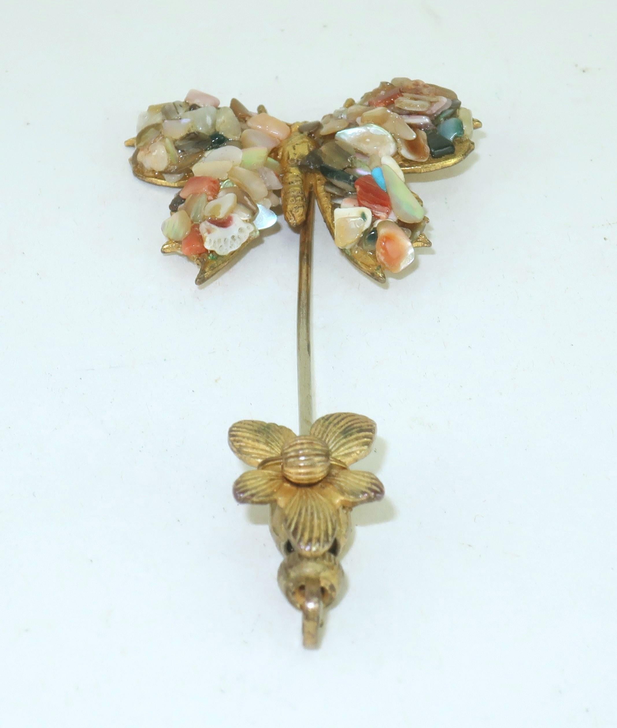 Retro MIRIAM HASKELL Mosaic Butterfly Stick Pin Brooch, C.1950 For Sale