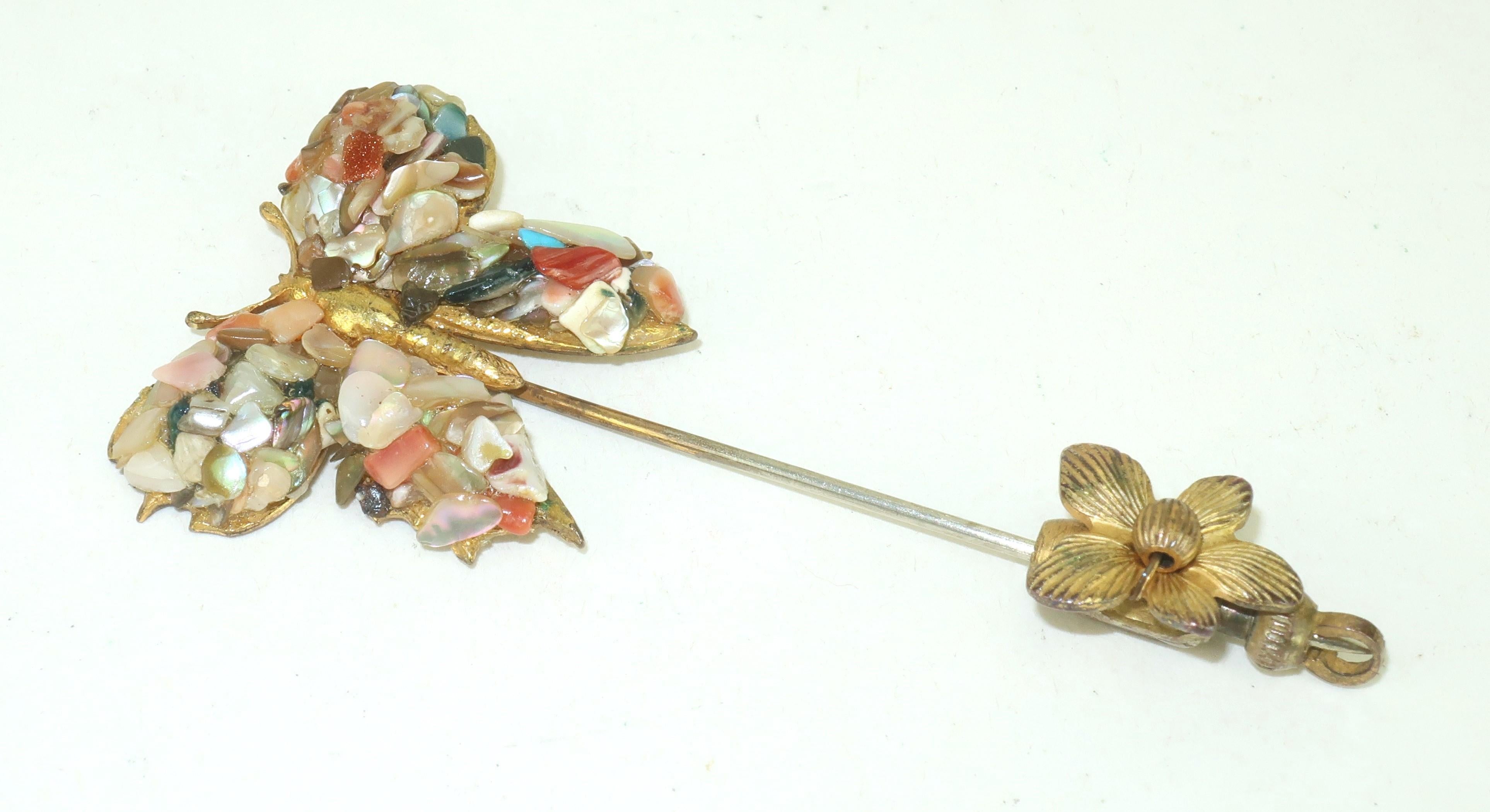 Women's MIRIAM HASKELL Mosaic Butterfly Stick Pin Brooch, C.1950 For Sale