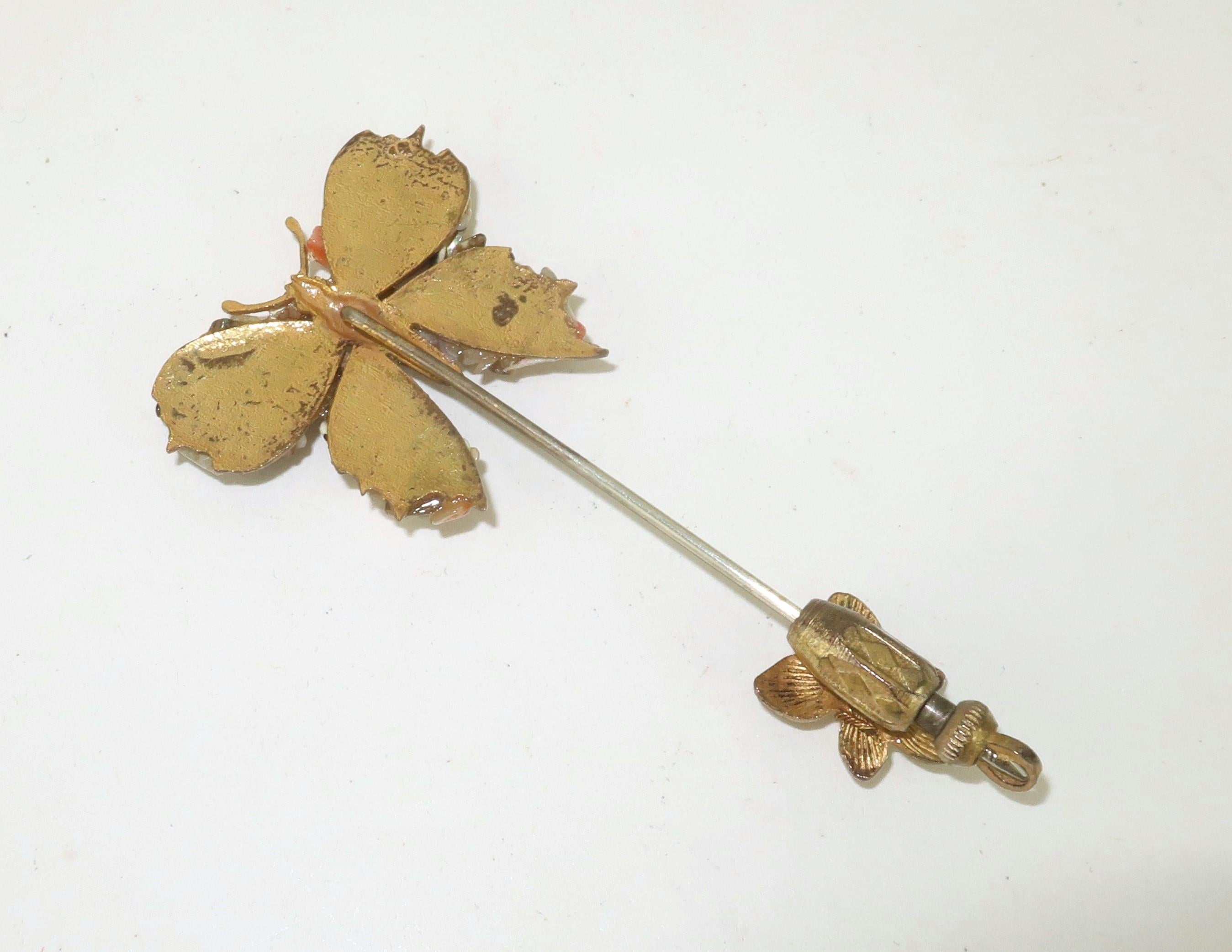 MIRIAM HASKELL Mosaic Butterfly Stick Pin Brooch, C.1950 For Sale 1