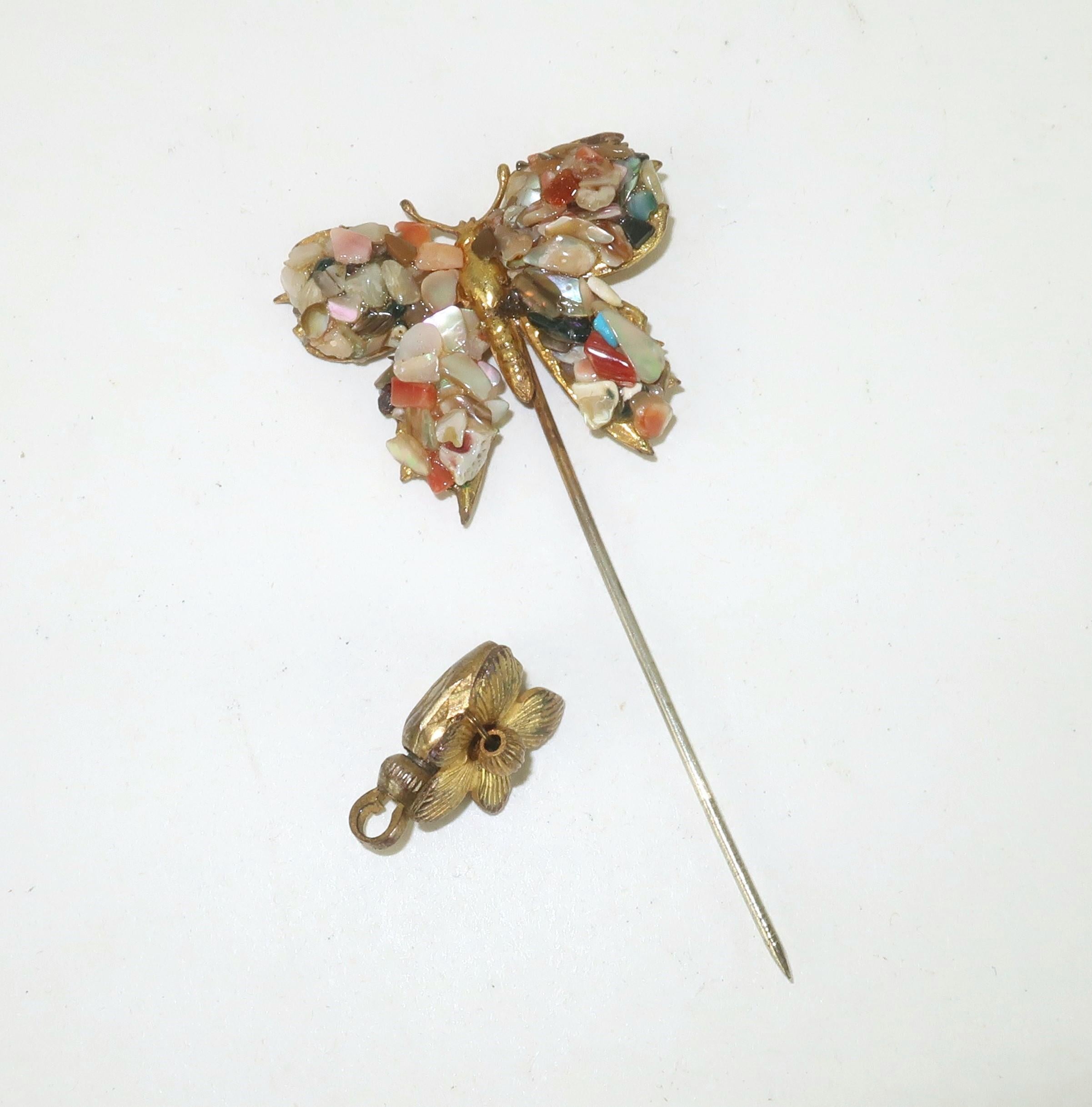 MIRIAM HASKELL Mosaic Butterfly Stick Pin Brooch, C.1950 For Sale 2