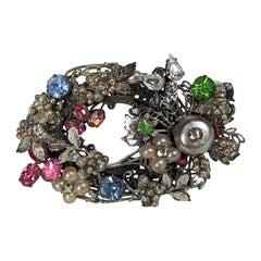 Miriam Haskell Multi Crystal and Faux Pearl Brooch