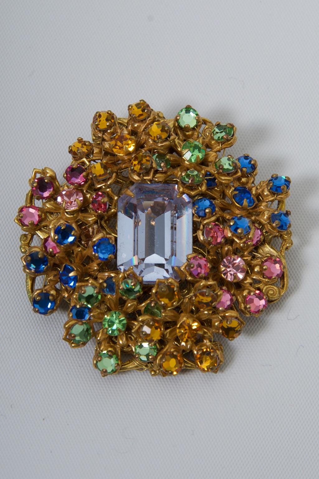 Miriam Haskell Multi-Stone Brooch In Excellent Condition In Alford, MA